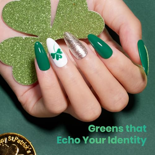 Image of Beetles Green Gel Nail Polish - HEMA-Free 15ML Full Size 6 Colors Light Emerald Dark Green Glitter Color Gel Nail Polish Set Soak off UV Led Lamp Needed Manicure DIY Salon Home Gifts for Women