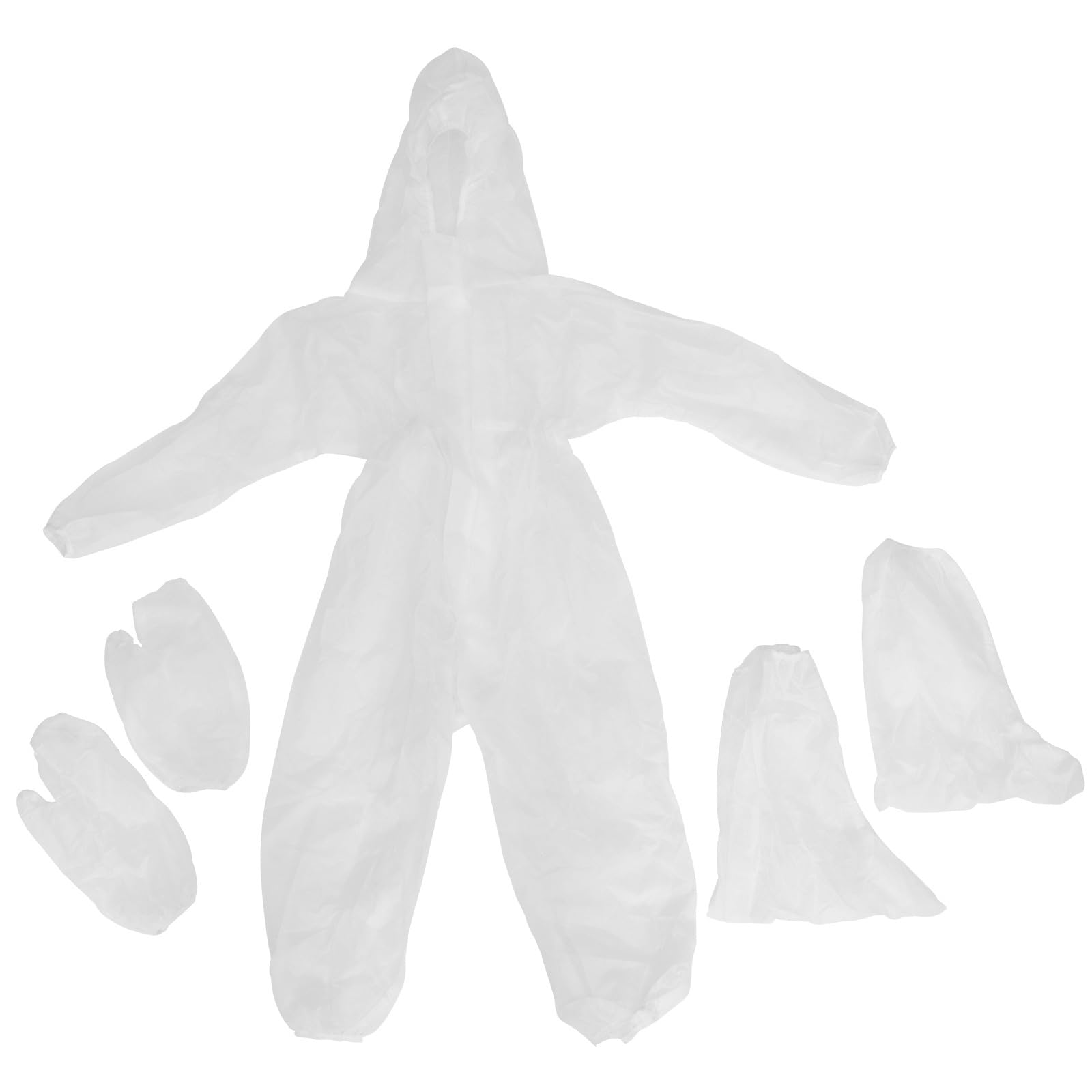 VALICLUD Mono desechable para niños con muñecas elásticas, Tobillos y Capucha, Traje de ventilación Antipolvo no poroso, Blanco, con Guante y Funda para Zapatos