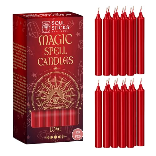 SOUL STICKS Love Magic Spell Chime Candles 20 Pack - Ideal for Altar Rituals Ceremonies Meditation Red Colored Candle for Witchcraft Supplies Wiccan Supplies and Tools Candle Clearance