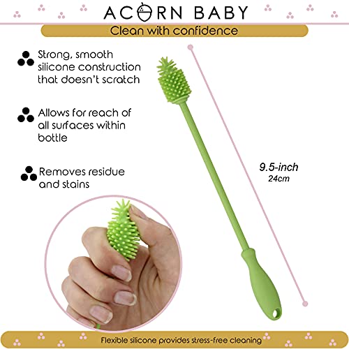 Acorn Baby Bottle Brush, 9.5In - Bendable Silicone Water Bottle Cleaner Wand With Silicone Bristles For Narrow Bottles #TOP3