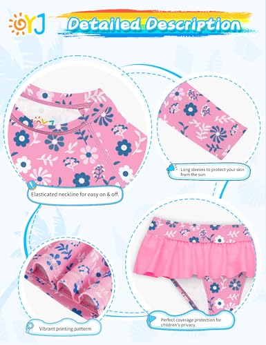 Girls Swimsuit Rash Guard Set Long Sleeve Swimwear UPF 50 Swim Shirts SPF Two Peice Bating Suits Toddler Kid Teen 2T-12Y3
