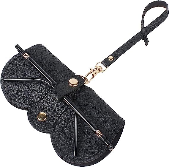 LOVEEK Soft Leather Sunglass Bag, Leather Glasses Case Holder Sunglass Bag, Sunglass Bag With Button Clip Wrist Strap (black)