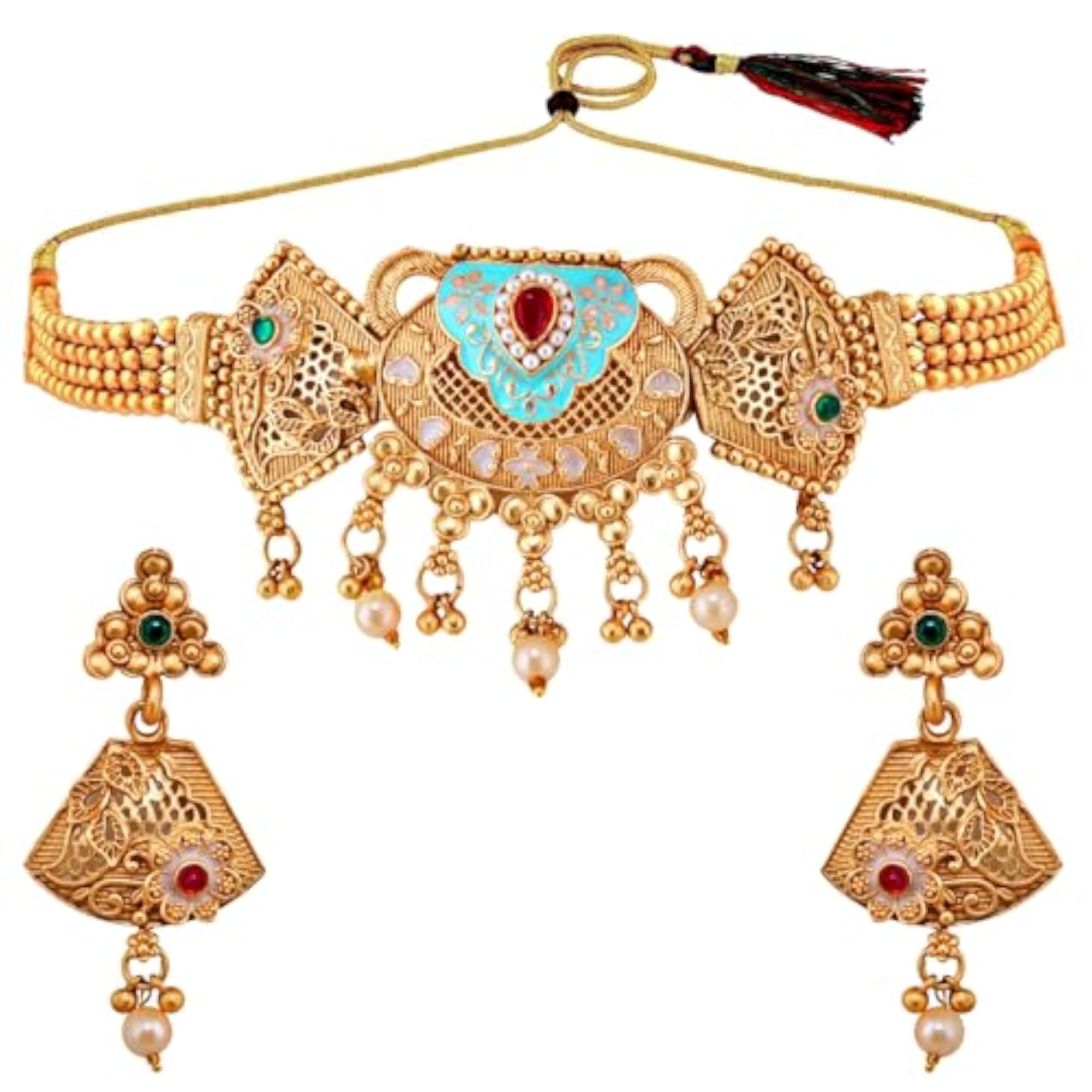 Gold-Plated Meenakari Guluband Choker Necklace Set