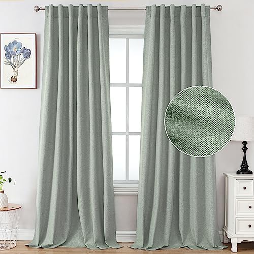 FantasDecor Linen Textured Curtains 84 Inch Length 2 Panels for Living Room Thick Linen Look Curtains Rod Pocket & Back Tab Room Darkening Privacy Window Treatments Curtains & Drapes, 52W x 84L, Sage