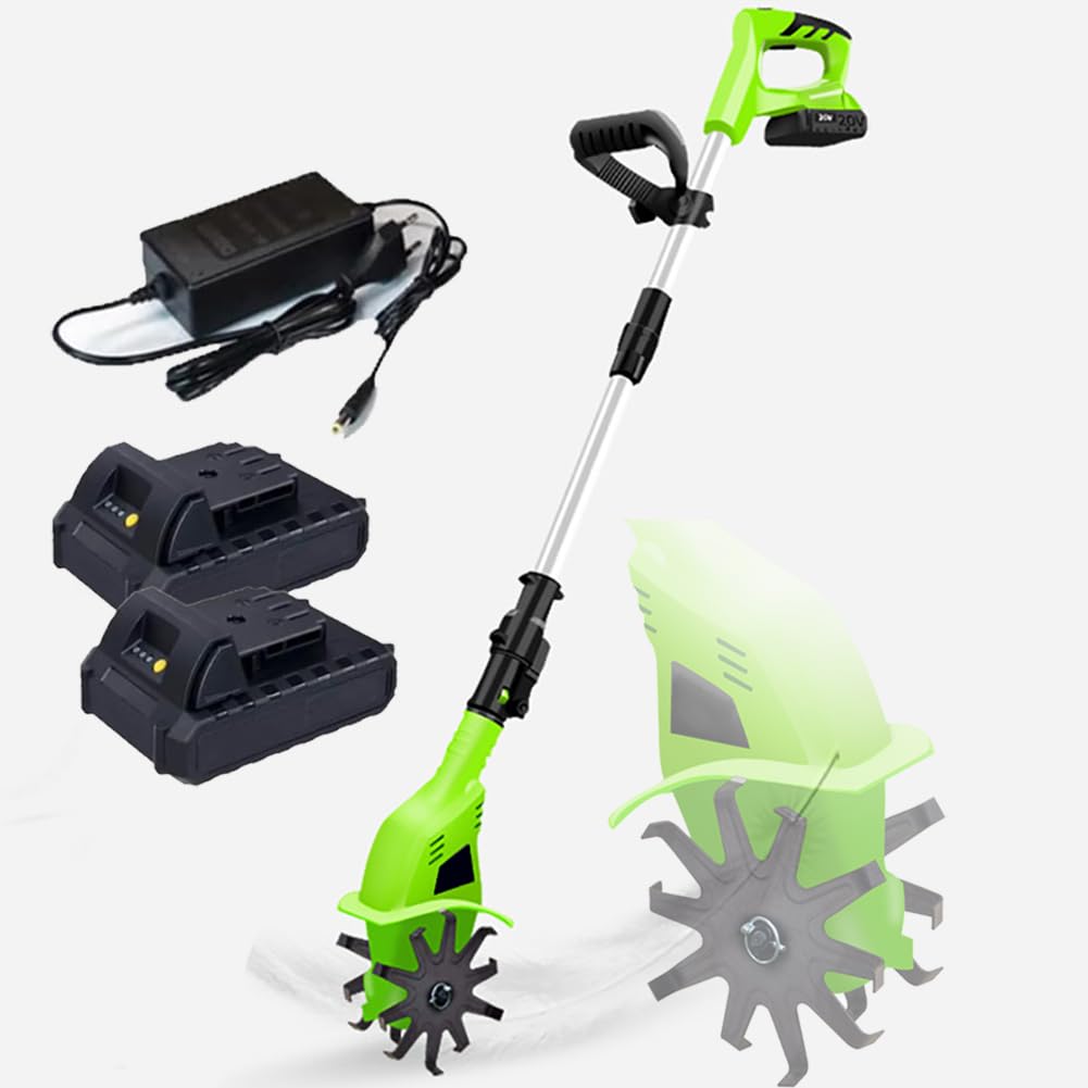 Eiwitany Cordless Electric Garden Tiller Cultivator Rotavator, Handheld Rototiller, 25cm Tilling Depth & 10cm Working Width for Garden Soil Cultivation