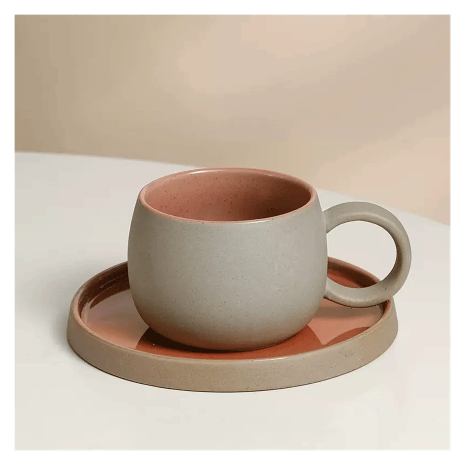 OLSKFUH Home Ceramic Coffee Cup Set Vintage Coarse Tea Exquisite Water Decor,Pink