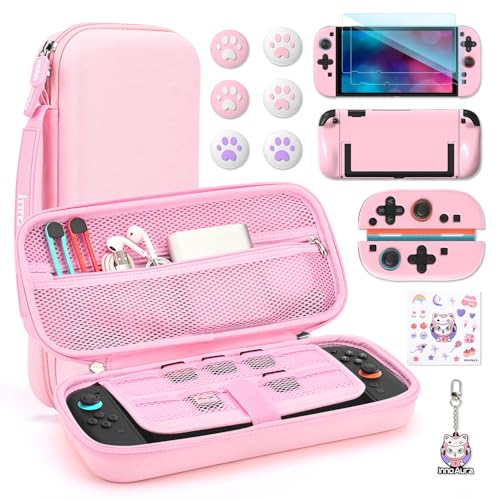 Funda Switch 2 para viajar con estilo kit de transporte rosa innoAura 14 en 1 para tren y parque