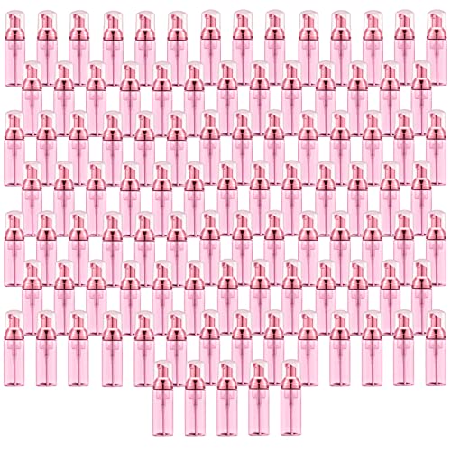 Image of Lil Ray 100PCS Clear Rose Red Foam Bottle with Rose Red Pump, Empty Travel Foaming Dispensers for Hand Soap,Lash Shampoo(2 Oz)