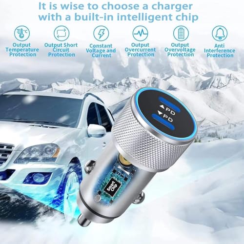 Image of iPhone 17 16 15 Car Charger, 20W Dual Port USBC Fast Car Charger with 20W PD Type C Adapter + 2Pack 3FT USB C to C Charging Cable Fast Charging for iPhone 17 /17 Pro /Air /16e /16 /15 Pro Max /Airpods /iPad