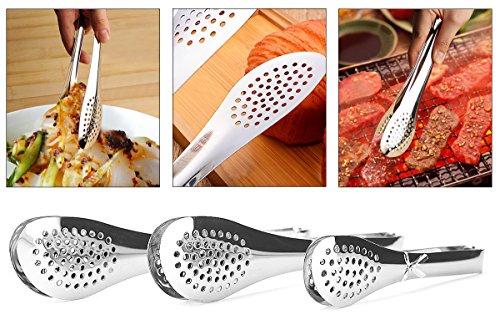 Pack Of 3 Sizes Stainless Steel Tongs Salads Bread Ham Bbq Fillets Tools Tongs With Mesh Hole Clamp Heavy Duty Food Tongs Cooking Tongs, Serving Tongs, Salad, Frying, Bbq Tongs #TOP1