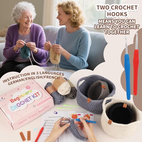 Image of 27PCS Crochet Basket Kit for Beginners (L&S), Complete Crocheting Basket for Storage, Knitting Starter Set with Instruction , Beginner Crochet Kit for Adults, Crocheting Gift for Home Decor Family