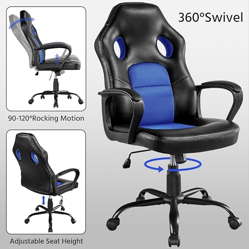 Sedia/Poltrona da Ufficio Scrivania Ergonomica Portata 150 kg Girevole Altezza Regolabile a Rotelle Schienale Alto Reclinabile per Computer in Ecopelle Nera/Blu - Sedia gaming - Immagine 3