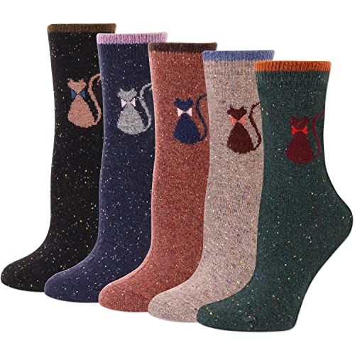 Image of IIG Cute Warm Wool Socks for Women Super Cozy Thick Crew Winter Socks Gifts, 5 Pairs