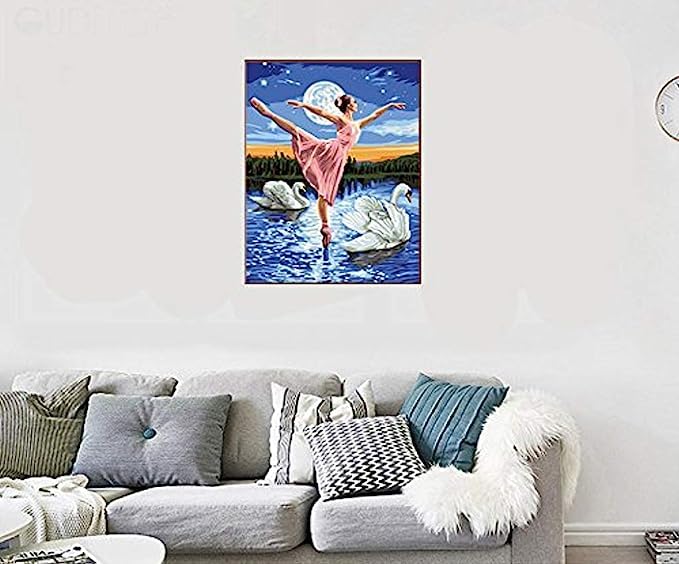 Image of TREXEE DIY Oil Number Painting Kit Pre-Printed Textured Canvas with Acrylic Paint 16X20 inch for Adults & Kids Gift Home Wall Decor Without Frame