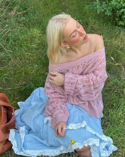 CIDER Womens Sweater Hollow Out V Neck Long Sleeve Knit Cute Casual Lightweight Pullover Sweater Tops2