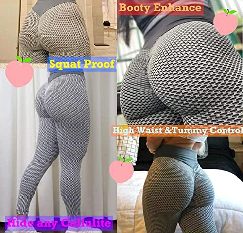 Grey Gray Tik Tok Tiktok Booty Ruched Scrunch Butt Lift Lifting Anti Cellulite Sexy Leggings For Women Yoga Pants Famous Tick Tock Amazon Leggings Tummy Control Workout Sport Tights(Fw-Grey-Xl) #TOP2