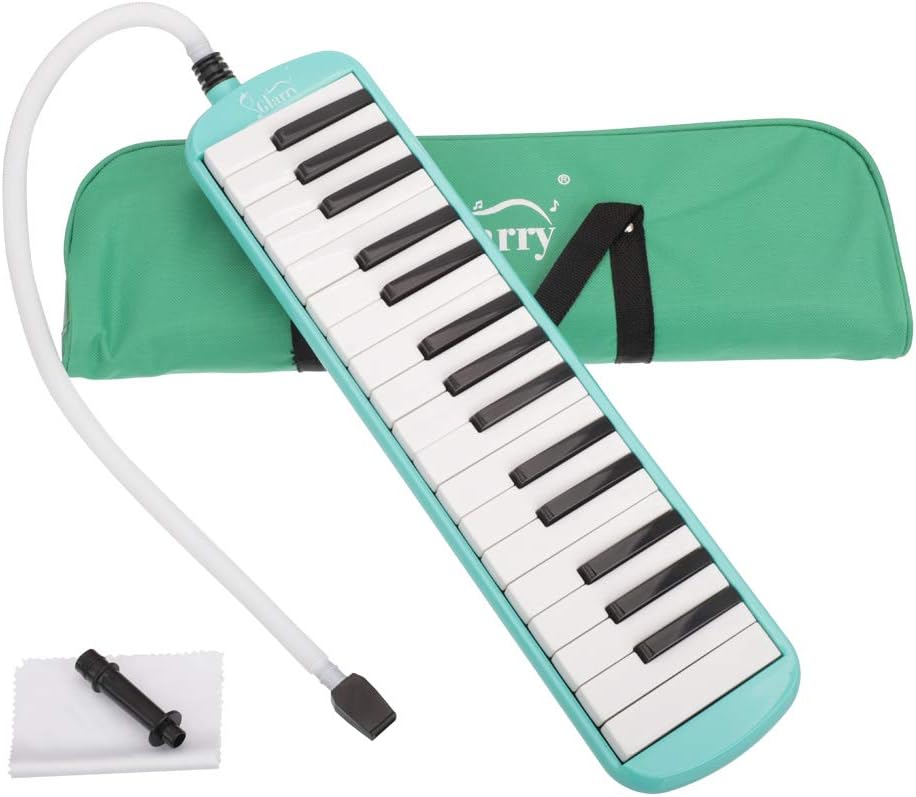 Glarry 32 Keys Melodica Soprano Instrument Air Piano Keyboard with Short and Long Mouthpieces, Strap and Carrying Bag for Kids Adults Gift(Green)