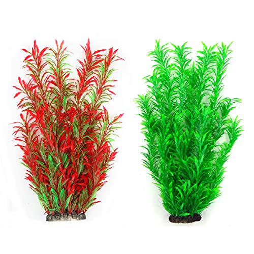 Supyouleg Aquarium Plants Artificial Water Aquatic Fish Tank Plants Tall Plant Red Green Big for Fish Frog Tank Decorations Plastic Fake Plants Decor Pack of 2