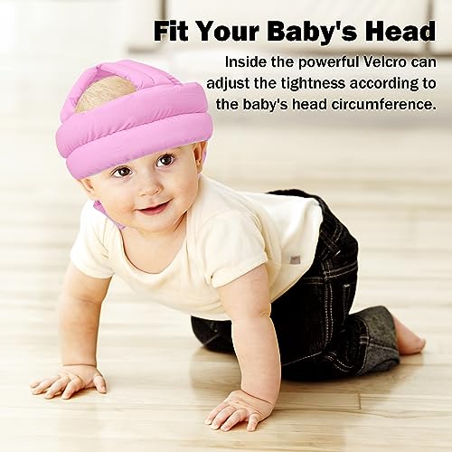 Image of Baby Head Protector Baby Helmet for Crawling Walking, No Bumps Safety Head Adjustable Protective Cap for Walking, Playing (Pink)