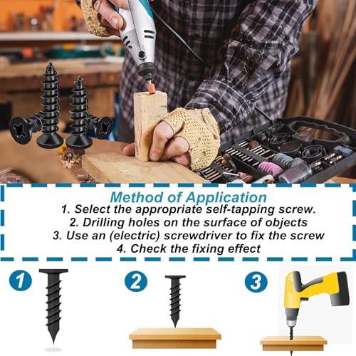 Image of #4 Small Wood Screws Assortment Kit 420PCS, Black Short Phillips Flat Head Self Tapping Cabinet Hinge Screws, Hardened Carbon Steel Tiny Micro Mini Screws with 20Pcs M6 Wall Anchors