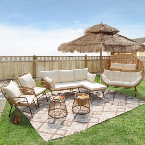NICESOUL 7 Piece Boho Patio Furniture Set, 500lbs Heavy Duty Wicker...