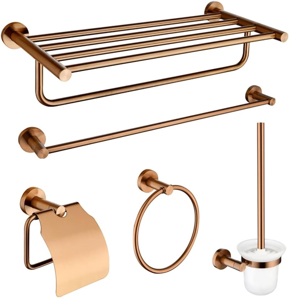 Bathroom Accessory Set Bathroom Lavatory Brushed Rose Gold Towel Rack, Towel Bars and Cosmetic Storage Basket, Towel Holder(Towel Ring)
