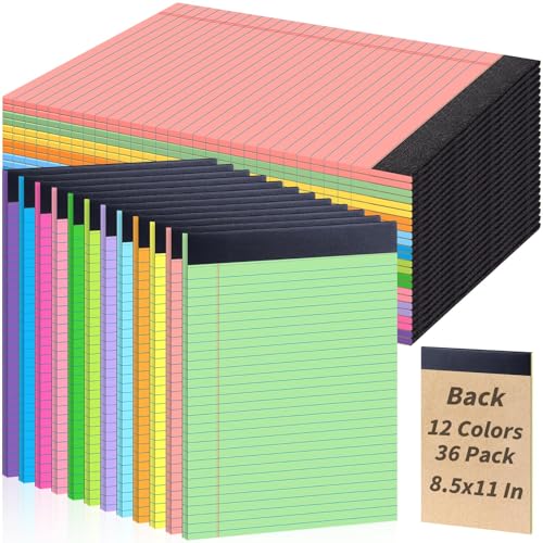 Image of Oleitodh 36 Pack 8.5 x 11 Legal Pads Colored Note Pads Wide Ruled Lined Paper 8 1 /2 x 11 with Micro-Perforated Writing Notebook 30 Sheets per Pad, Notepad for School, Office & Home Supplies