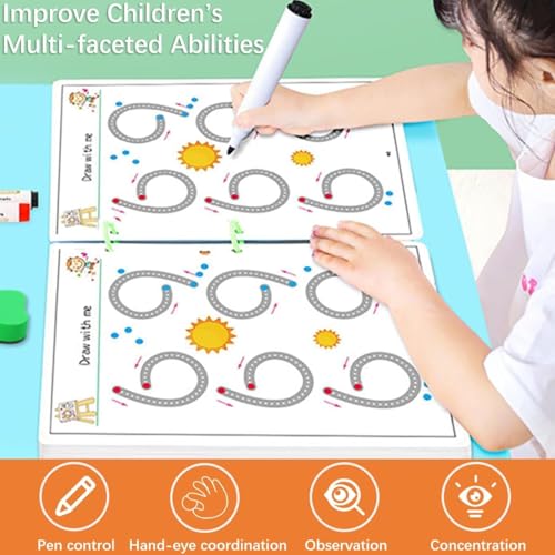 Image of SHNMN 64 Pages Magical Tracing Workbook Set, Hand Writing Pen Control Training Book For Learning To Write The Alphabets & Numbers, Preschool Educational Reusable Learning Book For Kids (1)