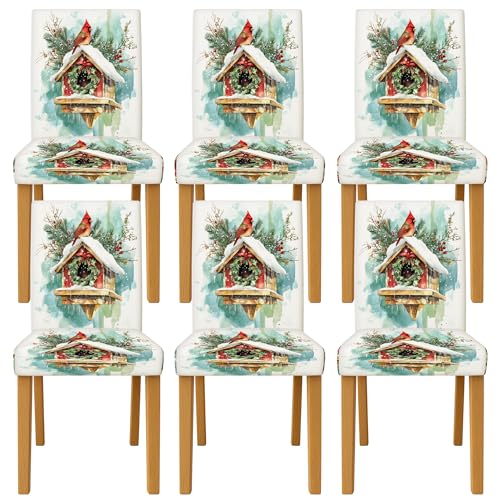 Fundas para sillas de comedor, estilo cardenal, rústico, de pino, invierno, rojo, elastano, extraíble, decorativo, para cocina, comedor, restaurante, conferencia, fiesta, 6 unidades
