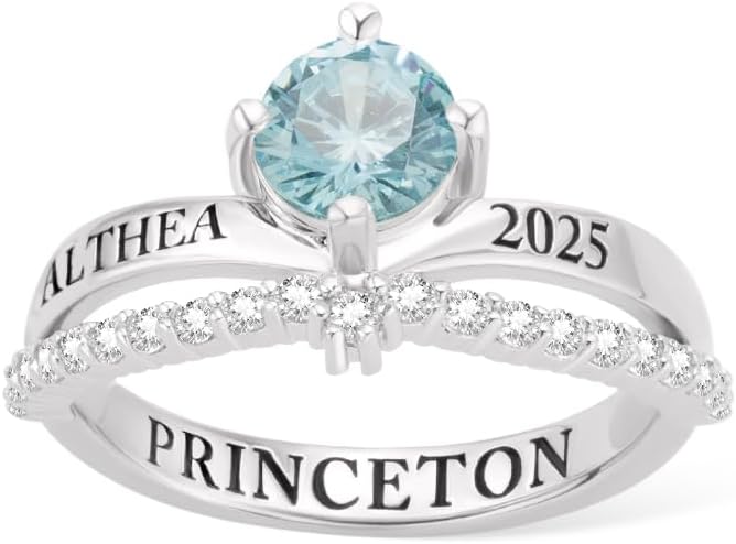 AILIN Personalized Class Rings For Women High School Custom Birthstone Engraved Graduation Ring For Her Sterling Silver 925/Brass University College Jewelry Graduation Gifts
