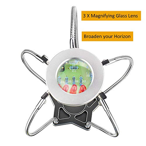 Helping Hand Third Hand Soldering Tools Flexible 360° Stainless Steel Arms 3X Magnifying Lamp with Heavy Duty Aluminum Base and Rotary Clips for PCB Board Repair,Jewelry Maker
