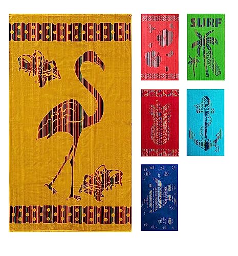 Jilda-Tex Serviette de plage XXL, 90 x 165 cm, drap de bain, serviette de plage, Flamant Rose Jaune