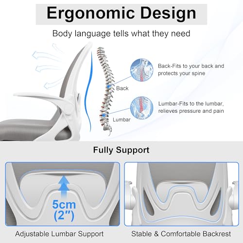 Image of Drafting Chair Tall Office Chair with Flip-up Armrests, Adjustable Height, and Enhanced Lumbar Support - Ergonomic Rolling Stool, Back Support, and Adjustable Foot Rest Ring for Standing Desk Gray