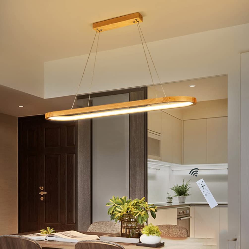Buy Huilefu LED Wood Pendant Lights Dimmable with Remote Control