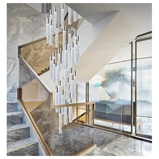 36 Lights 196" High Ceiling Chandelier Crystal Chrome Light Fixtures Dimmable Pendant Lighting Foyer Chandelier Fixtures for Living Room Staircase Hallway Flush Mount Ceiling Light Polished Chrome
