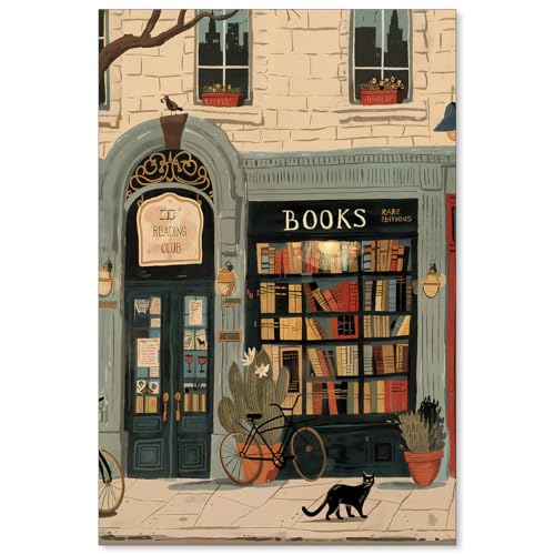 Haitunone Vintage Book Wall Art Cozy Bookshop Prints Reading Nook Posters Library Bookish Artwork for Home Office Literary Decor 16x24inch Unframed