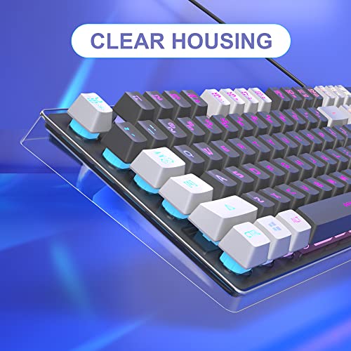 Magegee Gaming Keyboard, Rainbow Backlit Led Wired Gaming Keyboard With Clear Housing And Double-Shot Keycaps, K1 Waterproof Ergonomic 104 Keys Light Up Keyboard For Pc Desktop Laptop, Gray & Black #TOP2