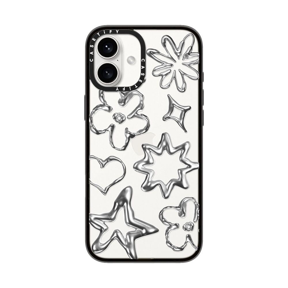 CASETiFY Compact iPhone 16 Plus Case [4 ft. 2X Military Grade Drop Protection/Slim/Lightweight] - Chrome Doodles - Clear Black