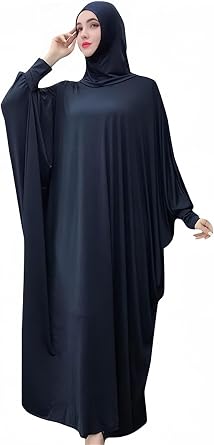 Womens Solid Muslim One-Piece Prayer Dress Abaya Kaftan with Hijab Full Length Dress