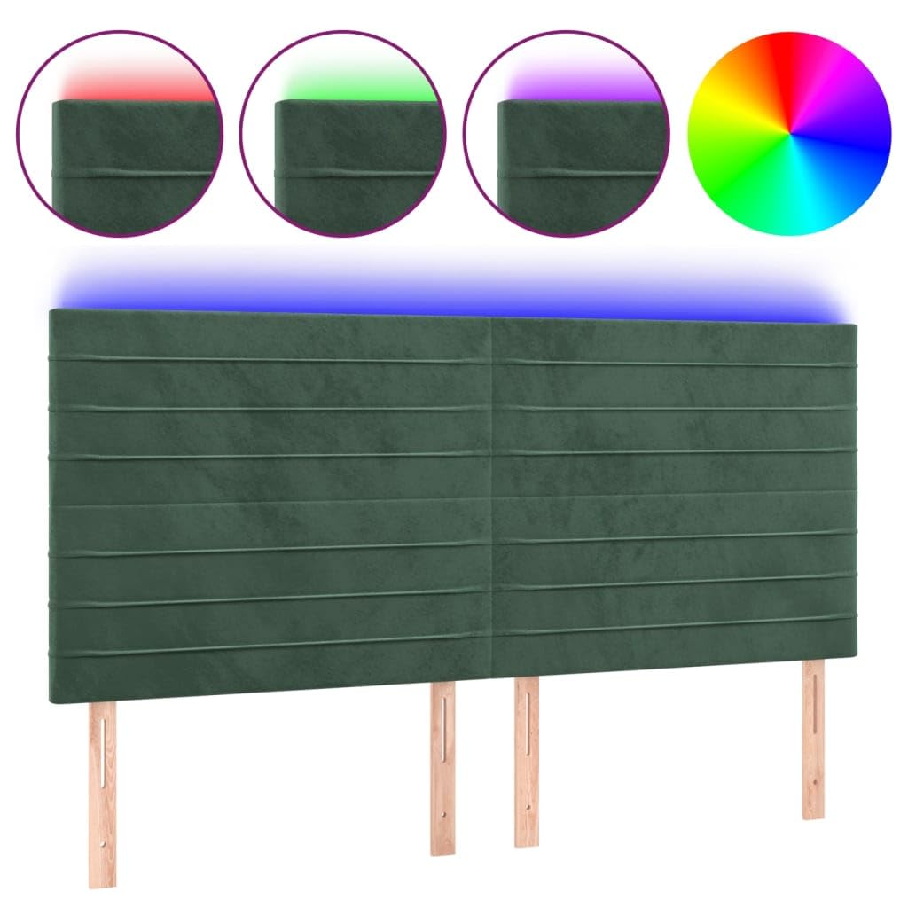 Zagłówek LED, ciemnozielony, 160 x 5 x 118/128 cm, aksamitna tapicerka, regulacja wysokości, z możliwością przycięcia, do sypialni, zagłówek łóżka