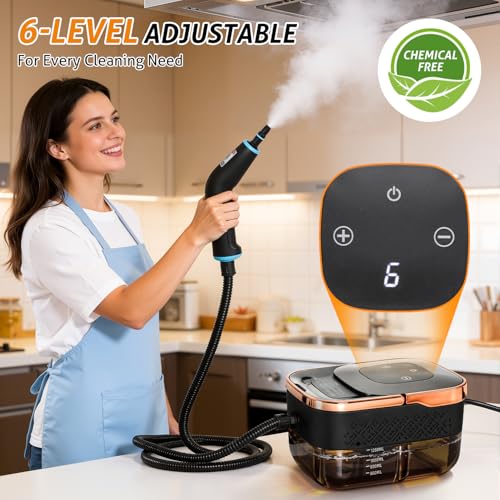 Image of WICHEMI High Pressure Steam Cleaner Handheld Steam Cleaner Steamer for Cleaning Electric Steam Cleaning Machine for Home Kitchen Auto Car Detailing (Black+Rose Gold)