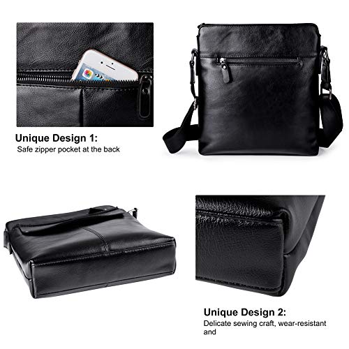 VBG VBIGER Men's Shoulder Bag Cross Body Messenger Bag Pu Leather Business Briefcase (Black) - Thumbnail 3