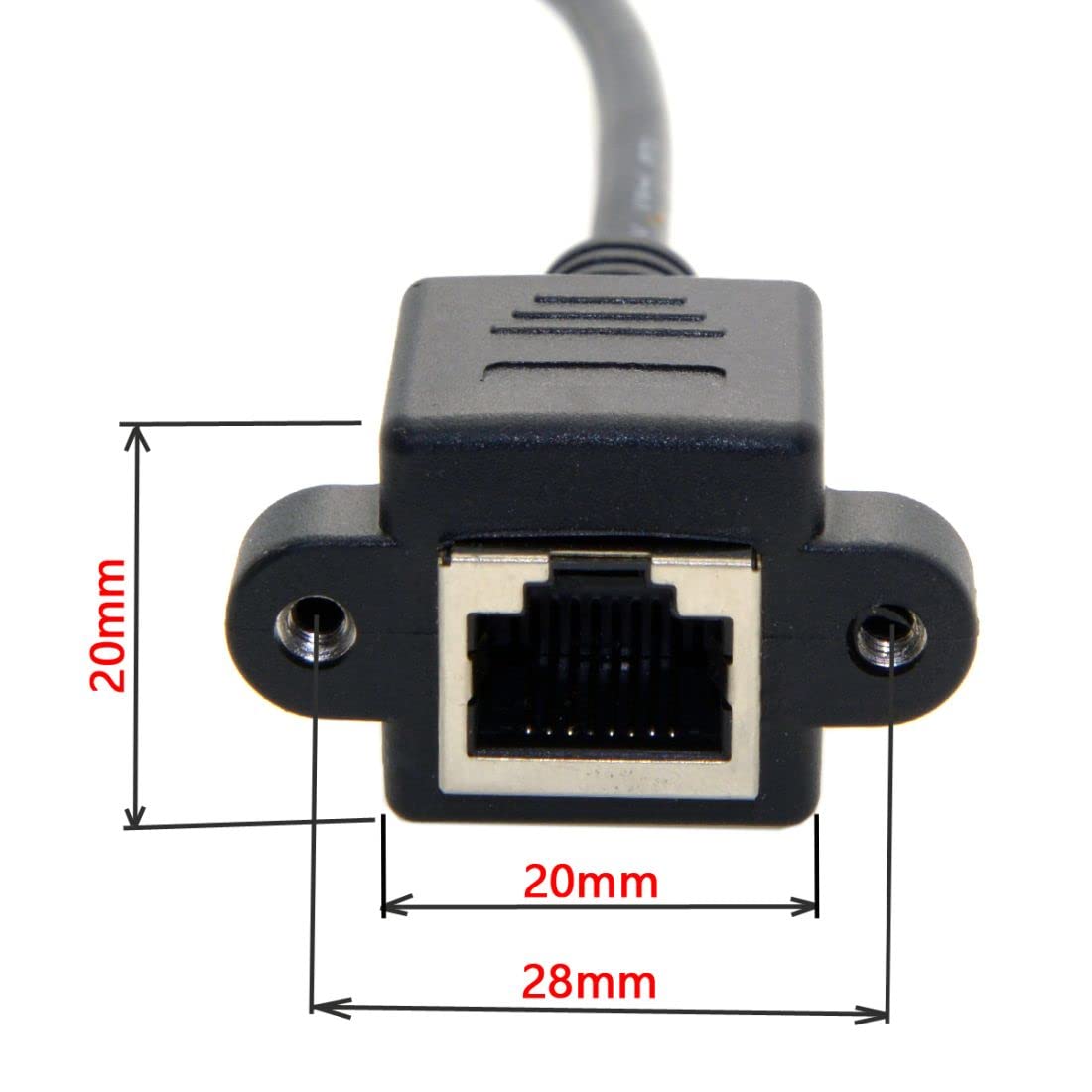 2 stuks Cat6 ethernet-verlengkabel, 1FT, RJ45-stekker naar bus, ethernet-paneelmontage met schroefverlenging, afgeschermde kabel, compatibiliteit