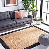 SAFAVIEH Natural Fiber Collection Accent Rug - 4' x 6', Natural & Black, Handmade Flat Weave Boho Farmhouse Rustic Border Jute, Ideal for High Traffic Areas in Entryway, Living Room, Bedroom (NFB852Z)