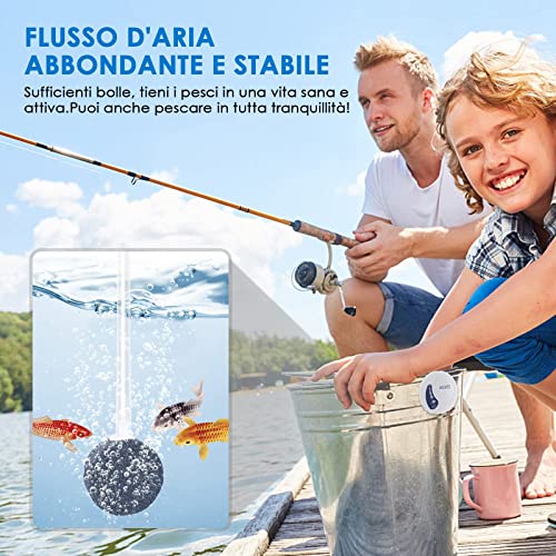 AKKEE Ossigenatore Pesca Rechargeable 1.5L/Min , Ossigenatore per Acquario Silenziosa a Risparmio Energetico, 2000mAh Batteria Pompa con Pietra Bolla, Areatore Acquario per Acquario Fino a 100L, 1.5W - Image 5