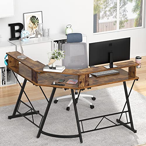 Mr Ironstone L Shaped Desk With Power Outlet, 50.1" Computer Desk With Large Monitor Stand, Corner Desk Home Office Workstation Desks, Modern Simple Style Writing Table Desk #TOP2