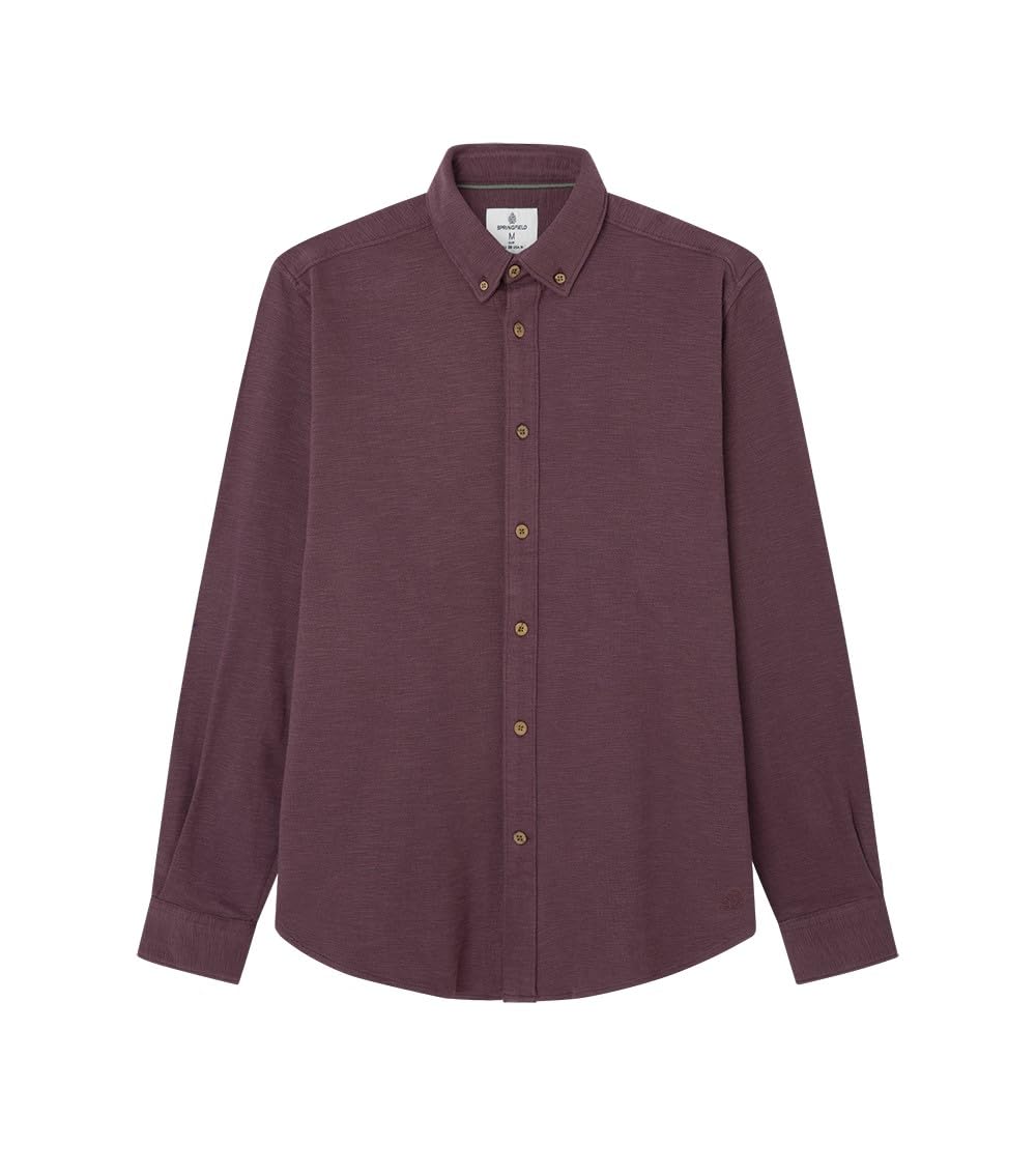 SPRINGFIELD LS Rustykalna bawełniana koszulka z dzianiny w kolorze męskim, Wino standardowe, M