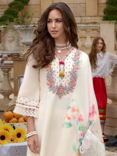 Image of INDO ERA Women's Silk Blend Embroidered A-Line Kurta and Pant with Dupatta Set (Ieout6682)