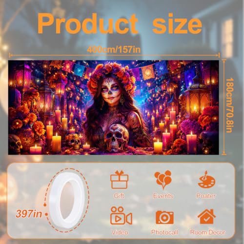 Image of Catrina Sugar Skull Garage Door Cover 6x13 ft, Halloween