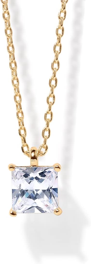 14K Gold Plated Cubic Zirconia Diamond Pendant Necklace for Women | Adjustable Slider